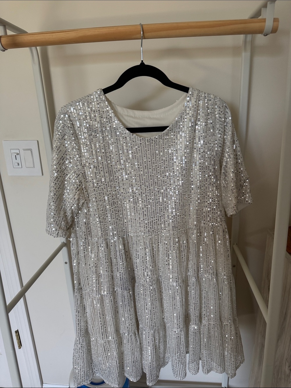 Othr Silver Sequin Short Sleeve Dress